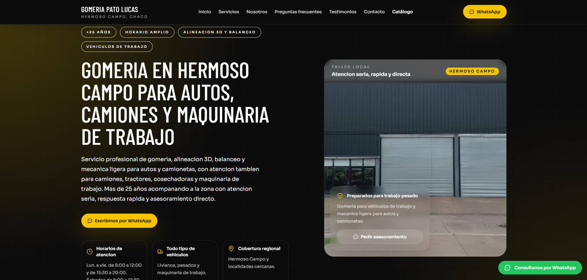 Proyecto Landing Page Gomeria Pato Lucas - desarrollo web por Zenith Core
